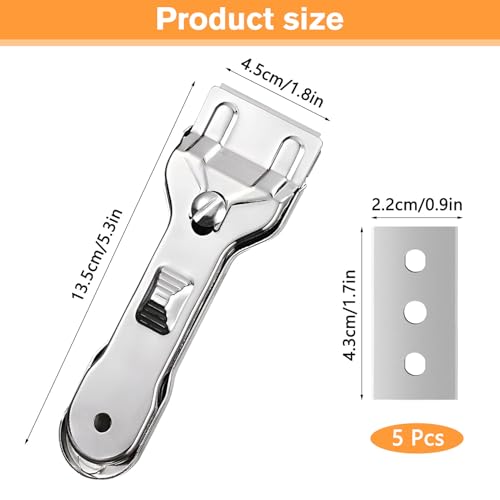 Idota Ceranfeldschaber Metall, Glasschaber Ceranfeld mit 5 Edelstahl Ersatzklingen, Schaber Ceranfeld Kratzer Ceranfeldschaber Klingen für Herd, Backofen, Glaskeramik, Induktionskochfeld