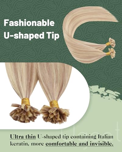 Ugeat 22 Inch Keratin Hair Extensions Real Human Hair Ash Blonde U Tip Hair Extensions Human Hair Highlights Ash Blonde with Bleach Blonde for Women Add Length 50S 50G - Image 2