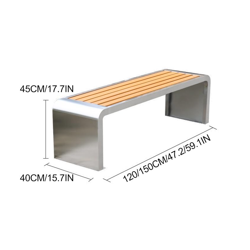 Gartenbank, Outdoor-Edelstahlbank, Outdoor-Stuhl mit Lattensitz, Multifunktionale Outdoor-Bank, for Parkgarten, Terrasse und Lounge(B,150cm)