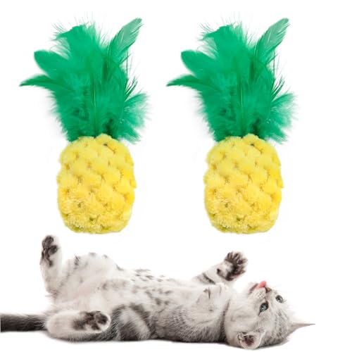 Andiker 2PCS Cat Chew Toys, Cute Pineapple Shape Soft Cat Plush Toys with Smooth Skin-Friendly Plush Fabric Containing Catnip Entertaining Interactive Cat Toy for Indoor Cats and Kitten