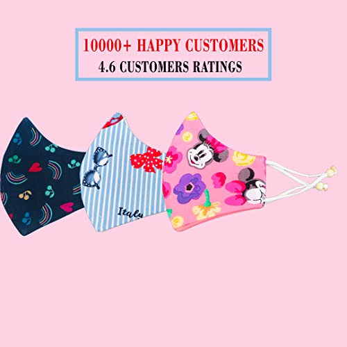 Image of 3 Layer Kids Face Mask With Adjustor - Reusable & washable Cotton Kids Mask For 3-7 OR 7-12Years Old Boys & Girls - Designer Mask For Children (PACK OF 6)