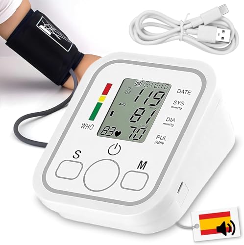 Tensiómetro de Brazo, automático Digital Monitor de presiónarterial para uso doméstico con ajuste del manguito 22-32cm, Detector electrónico defrecuencia cardiaca para Adultos Mayores y Familias