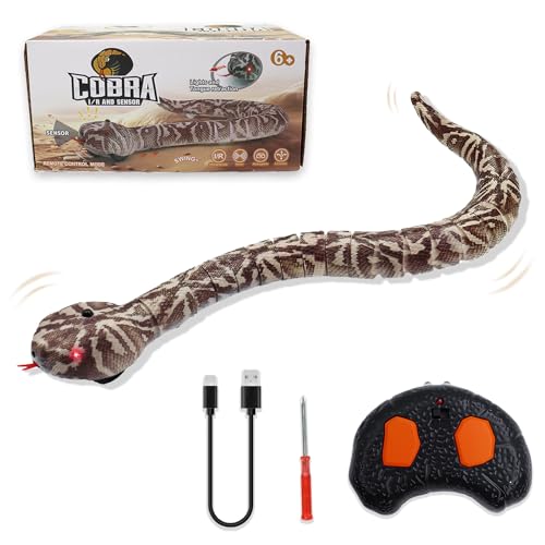 Pixibond Remote Control Snake Toy, Realistic RC Rattlesnake Fast Moving Electric Fake Snake Toy Remote & Auto-Sensing Modes, Electronic Animal Scary Trick Prank Christmas for Kids Boys Cats Dogs