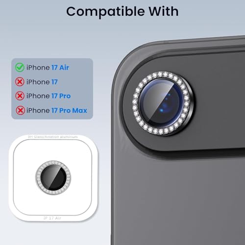 Image of Lensarmor Compatible With Space Black Diamond iPhone Air Camera Lens Protector - 9H+ Tempered Glass with Diamond Coating, Scratch Resistant, Premium iPhone Air Accessories, Flash-Friendly Lens Cover
