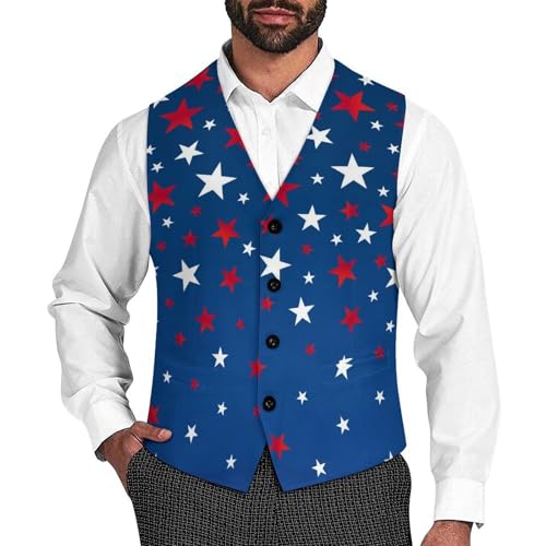 Stars in Colors of An America Flag Men's Suit Vest Slim Fit V-Ncek Waistcoat Business Casual Vest