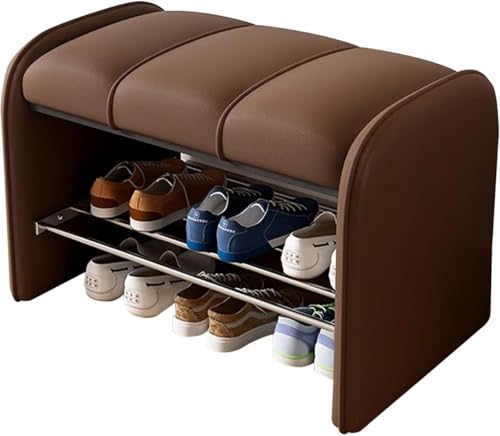 Banco for Zapatos con cojín de Cuero, Banco for Guardar Zapatos de 2 Niveles, Banco de Entrada tapizado for el Pasillo(Brown,80 x 37x45 cm)
