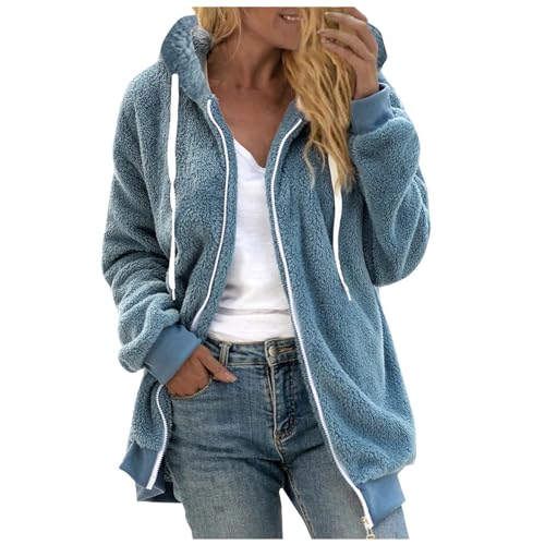 Chaqueta de felpa para mujer de peluche, chaqueta de forro polar para mujer con capucha, chaqueta de invierno de gran tamaño, chaqueta de invierno con cremallera, cómoda y suave, abrigo de lana