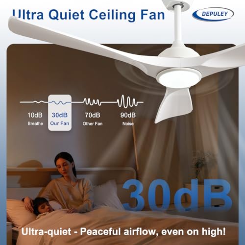 Image of Depuley Ceiling Fan with Light and Remote: 52 Inch White 3 Blade Outdoor Fans for Patios - Dimmable Indoor Fan with Remote Control Fandelier Ceiling FansUltra Quiet DC Motor Reversible 6 Speed Timer