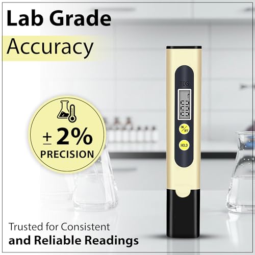 Image of GLUN Water Quality Tester Device TDS Meter, Pack of 1 Accurate & Reliable, 0-9990 ppm, Flowering Herbs Sand Colour, Ideal Testing for Drinking Water, Aquariums or Other