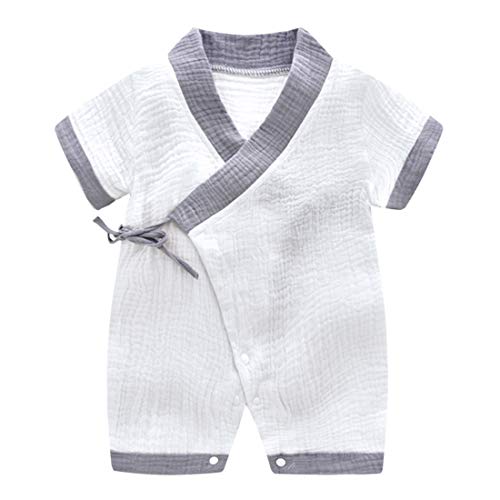 PAUBOLI Baby Kimono Robe Newborn Cotton Yarn Bodysuit Romper Infant Japanese Pajamas 0-24 Months (0-3 Months, Grey)
