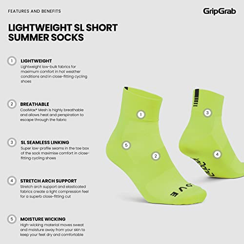Image of GripGrab Lightweight SL Summer Cycling Socks - 2 Lengths, Road & Gravel | Breathable Coolmax mesh, stretch arch support, short ~3.5 in or tall ~6 in cuff - road, MTB, gravel & indoor biking