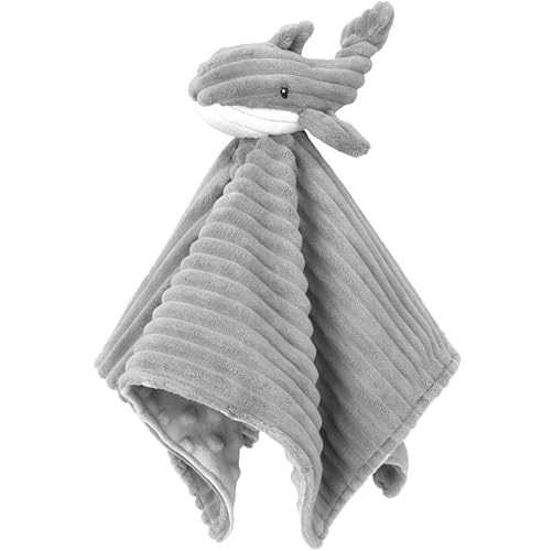 Image of Baby Security Blanket for Boys and Girls Lovey Whale 15 Inch Grey