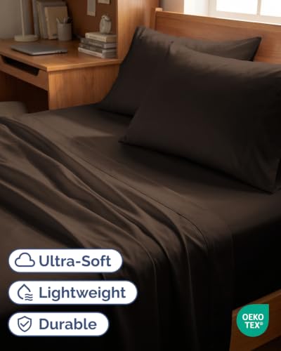 Image of Twin 4 Piece Bed Sheet Set - Breathable & Cooling Sheets - Chocolate Brown