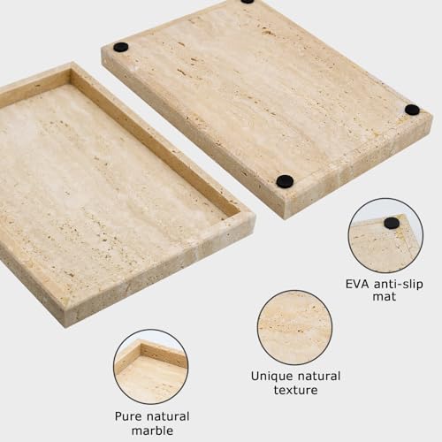Image of Travertine Tray,Bathroom Vanity Tray Non-Ceramic /Non-Resin,Marble Perfume Decorative Tray 12 x 8 inch (Travertine)