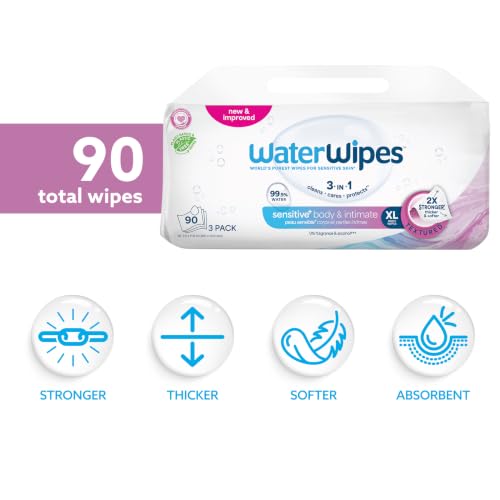 WaterWipes Sensitive Whole Body Cleansing Wipes, 99.9% Purified Water, XL Textured Wipes, Incontinence Care, Fragrance Free, 90 Count - image 2