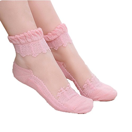 Baomabao Women Ultrathin Transparent Beautiful Crystal Lace Elastic Short Socks (Pink) - //coolthings.us