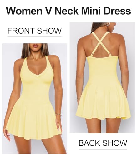Women's Sexy V Neck Pleated Flowy Tennis Dress for Women Athletic Golf Workout Summer Mini Dresses with Shorts Pockets2