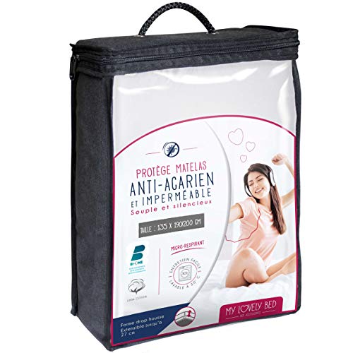 My Lovely Bed - Protector de Colchón | Cubre Colchón Antiácaros e Impermeable 135x190/200 cm - Franela de Algodón - Suave y silencioso - Funda Ajustable