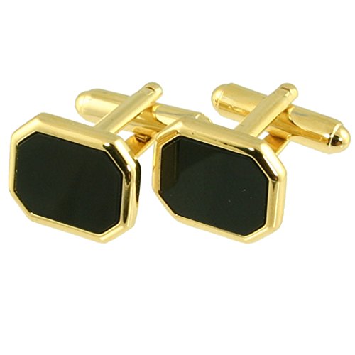 Gemelos de oro hexagonales con ónix negro para camisas de hombre
