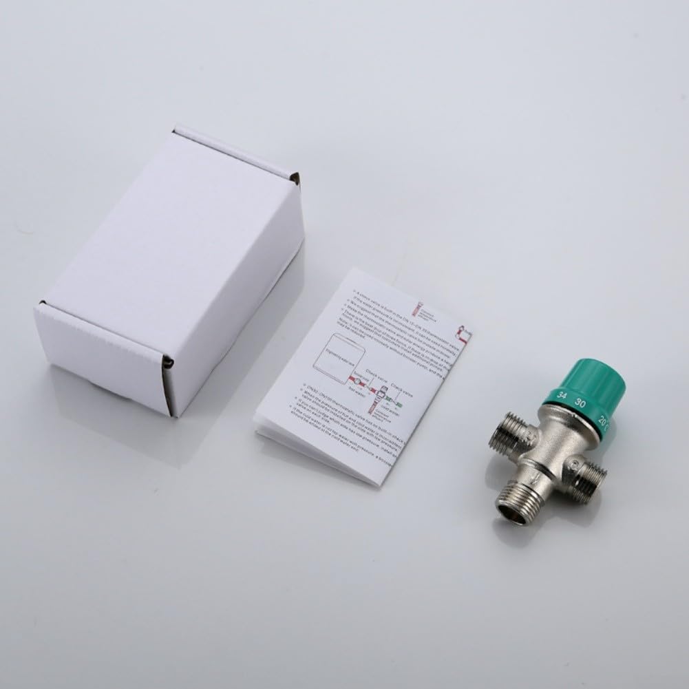 Jayruit Válvula mezcladora termostática de 3 vías, válvula mezcladora termostática con filtro integrado, conexión de 1/2 pulgada, para baño aseo(A)