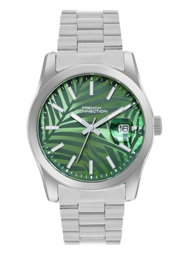 Image of French Connection Sol Dated Green Round Dial Stainless Steel Strap | Casual | Premium | Designed Feature Wrist Watch for Men - FCH14NSM