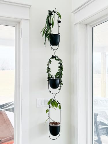 Shineloha 2er Set Blumenampel Hängend Innen, Metall Hängeampel Schwarz – Ansicht 7
