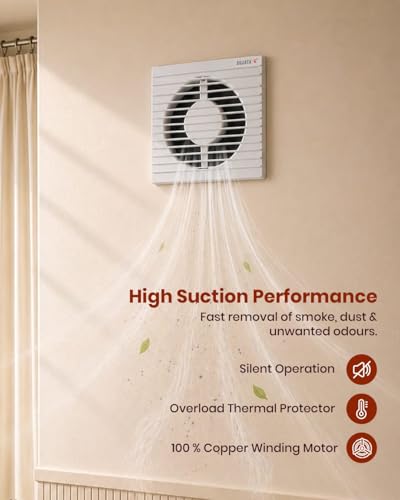 Image of Sujata 8 Inch Premium Exhaust Fan for Kitchen, Bathroom & Office | 2 Years Warranty | 200MM High Speed Exhaust Fan | 2000 RPM | 100% Copper Winding Motor | Strong Air Suction (APB81 - White)