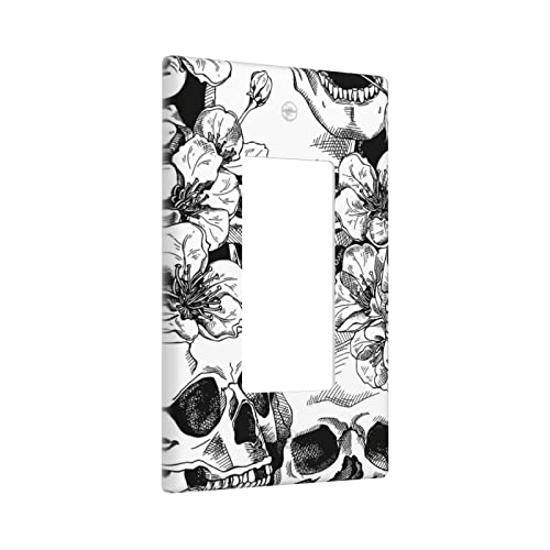 Sugar Skull Floral Rocker Switch Plate Single Light Switch Cover 1 Gang Decorator Wall Plate Decorative Outlet Cover For Bathroom Kitchen, 4.50 X 2.76 Inch, Black And White #TOP1