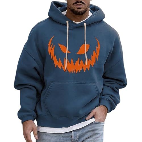 DENGJIAMY Sudadera con capucha de Halloween para hombre, camiseta de manga larga con bolsillo, con estampado de cara de calabaza (Z15 azul marino, 4XL)