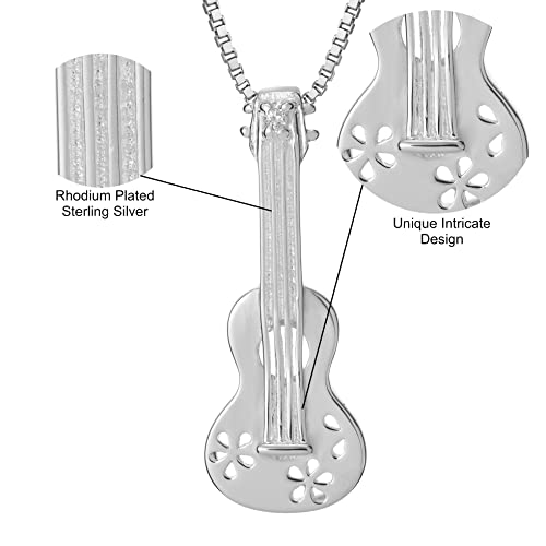 925 Sterling Silver Hawaiian Guitar Ukulele Necklace Pendant with 18" Box Chain, Nickle Free Hypoallergenic for Sensitive Skin, Musical Instrument Jewelry with Gift Box3