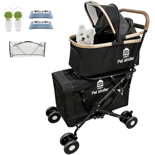 XL Extra-Large Double Pet Stroller Running&Travel Pet Cart with Weather Cover Cat&Dog Stroller for Large/Medium/Small Pets Outdoor Pet Supplies