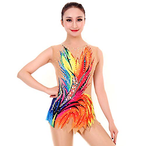 Kmgjc Maillot de gimnasia rítmica, para mujer, secado rápido, transpirable, sin mangas, patinaje, alta elasticidad, competencia profesional, color rojo, L