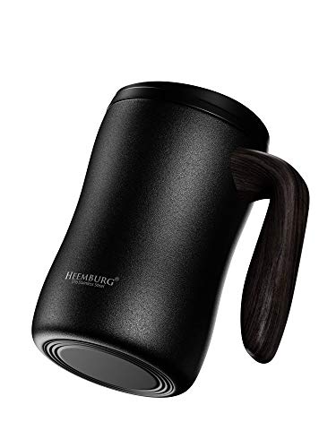 Heemburg Taza de café de acero inoxidable con aislamiento al vacío, taza de té con asa y tapa para oficina o escritorio - Imagen 4