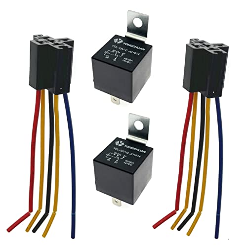 JZK - JZK 2 pièces 5 broches JD1914 12 V 40 A Relais de voiture avec prise de câblage, 30/40 A SPDT 5 broches relais de voiture avec fils étiquetés en couleur pour voitures, camions, fourgonnettes, motos