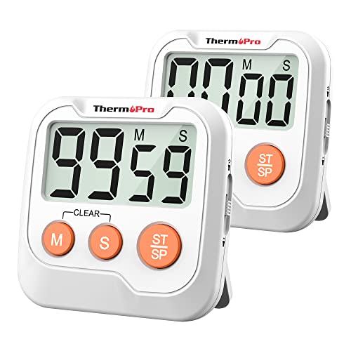 ThermoPro TM03 2-Pack Digital Timer for Kids & Teachers, Kitchen Timers for Cooking with 2-Level Alarm Volume, Countdown Timer Stopwatch for Classroom Supplies, Exercise, Baking, Playtime or Work