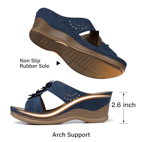 Image of TEMOFON Womens Wedge Sandals Leather: Comfortable Walking Shoes Summer