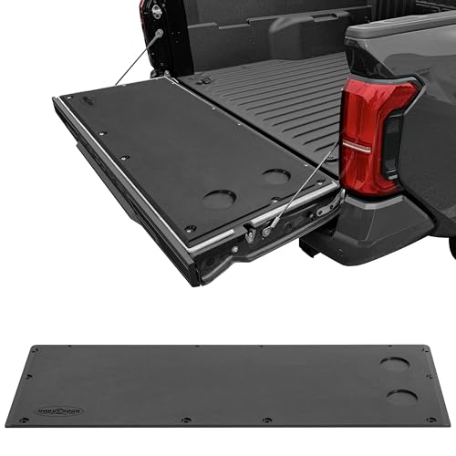Image of Hooke Road 24-26 Tacoma Flat Tailgate Cover Panel Plate with 2 Cup Holders for 2024 2025 2026 Toyota Tacoma 4th Gen, Work as Camping Table Desk - Black Plastic Board