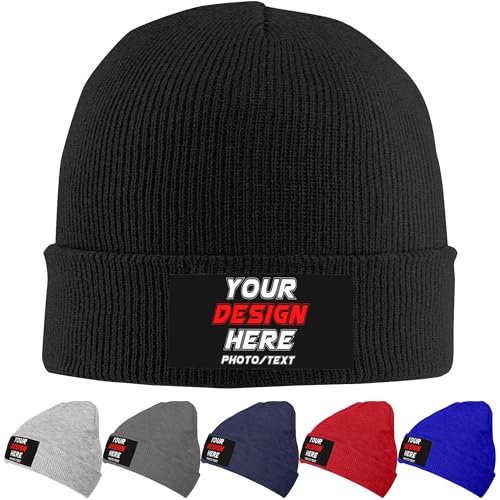 Custom Beanie with Your Own Name Text Logo Image Personalized Beanie Hat Black Winter Hats