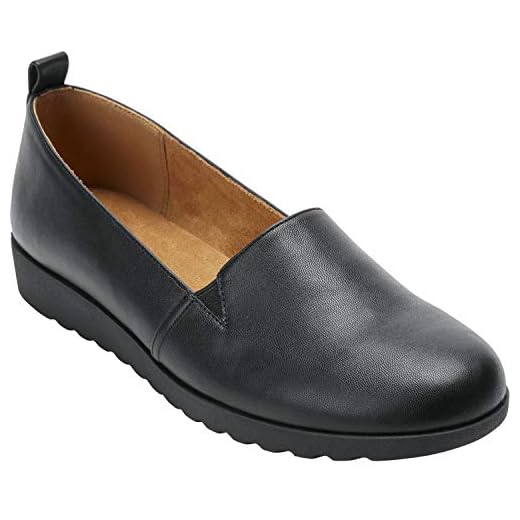 Comfortview Women's Wide Width The June Flat Shoes - 9 W, Black