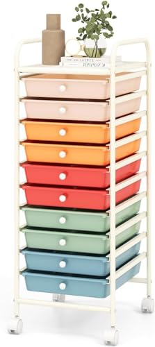 10-Drawer Rolling Storage Cart, Multi-Color, Alloy Steel Frame, P...