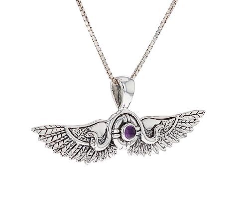 Egyptian Isis Wings Sterling Silver Pendant Necklace 18" Amethyst2