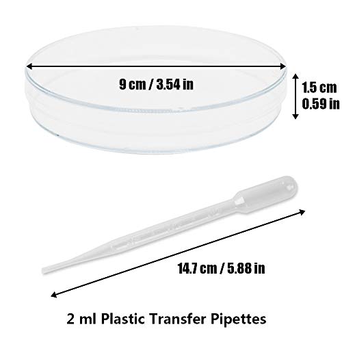Jyongmer 20pack Sterile Petri Dish 90mm x 15mm Plastic Petri Dishes with Lids and 20pack 3ml Plastic Transfer Pipettes for School, Laboratories,Science Fair Projects,Themed Party