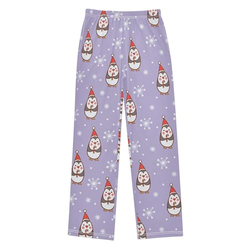 ZZXXB Xmas Penguin with Hat Boys Long Pants Soft Trousers Elastic Waist Kids Lounge Bottoms with Pockets S-XL