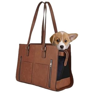 Fashion Pet Carrier Dog Cat Carrier Purse,Soft-Sided Leather Handbag Pet Tote Bag for Small Dogs Puppy and Cats TSA Airline Approved (Brown)