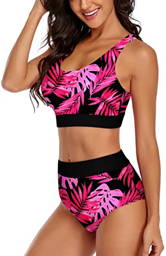 Omichic Women's High Waisted Two Piece Bikini Set Vintage Swimsuit Halter Top With Bottom Bathing Suit Sporty Swimwear #TOP1