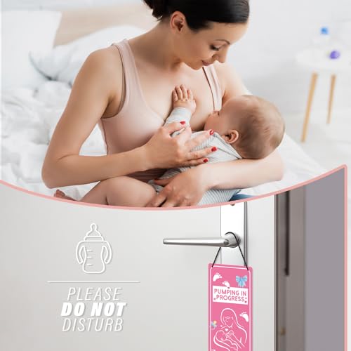 Image of Breast Feeding Door Hanger Sign - 1 Pack Pumping in Progress Door Sign Double Sided PVC Do Not Disturb Signs for Home Nursery Baby Room 9″x4″
