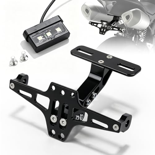 Support de Plaque Moto Réglable, Moto Support de Plaque d'Immatriculation avec Lumière sous Licence, Cadre de Plaque d'immatriculation pour Modèles...