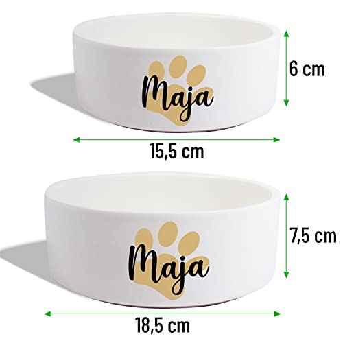 Keramik Doppelnapf mit Namen oder Wunschtext für Hunde & Katzen „Große Pfote“ - personalisiertes Napf-Set mit/ohne Ständer| Hundenapf Futternapf Fressnapf | Futterstation (2X 500ml)