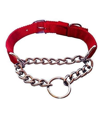 PSK PET MART Dog Choke Pet Nylon Half Chain Collar Half Choker Stainless Steel Dogs Collars 1 Piece Size - 1.25 inch Large (1 Pcs Pack ) Red