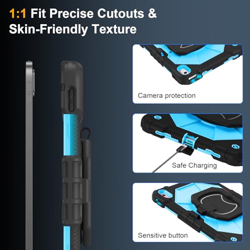 Image of Case for iPad A16 11th /10th Generation 11 inch /10.9 inch 2025 /2022, Ubearkk for iPad a16 case with Screen Protector, 360 Degree Rotating Stand Shoulder Strap Pencil Holder, Black Blue